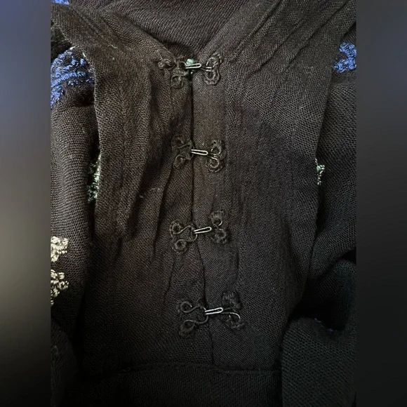 Free People Walking On A Dream Embroidered Mini Dress Black Boho Tunic Size M - Picture 9 of 13